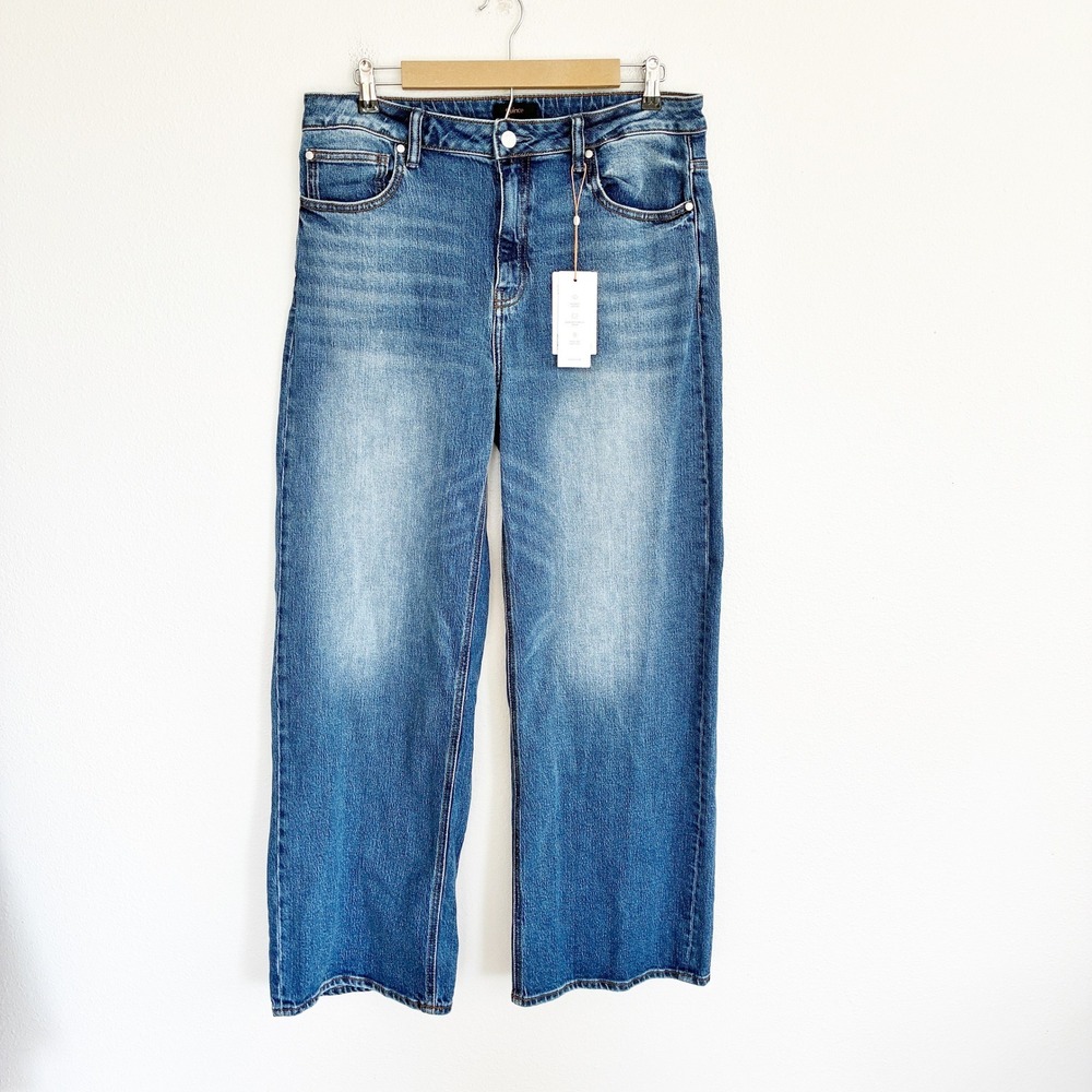 Quince Bella Stretch Relax Straight Jeans Womens 32 Atlantic Blue Organic Cotton